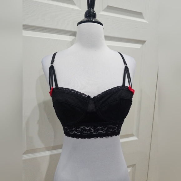 Vintage Hot Topic Goth Morbid Threads Black Lace Strappy Lingerie Bra Bustier S - Picture 2 of 13